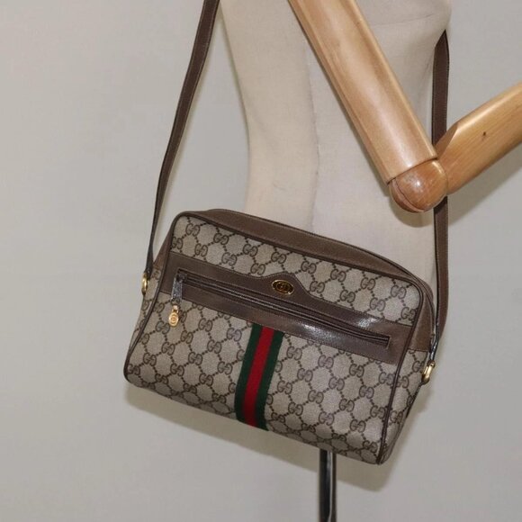 GUCCI GG Supreme Web Sherry Line Bag PVC Leather Beige Gold 14 02 005 Auth sw526 - Picture 14 of 16